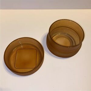 VINTAGE Orange Glass, Powder holder Trinket Holder, Collectible, Old Timey, Chic